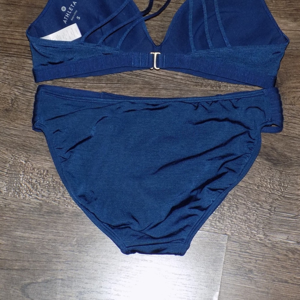 Athleta Bikini Swimsuit Set Womens Small Blue Excellent Strappy Metallic 2PC - Picture 6 of 7